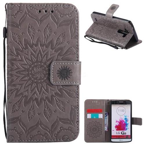 Embossing Sunflower Leather Wallet Case for LG G3 D850 D855 LS990 - Gray