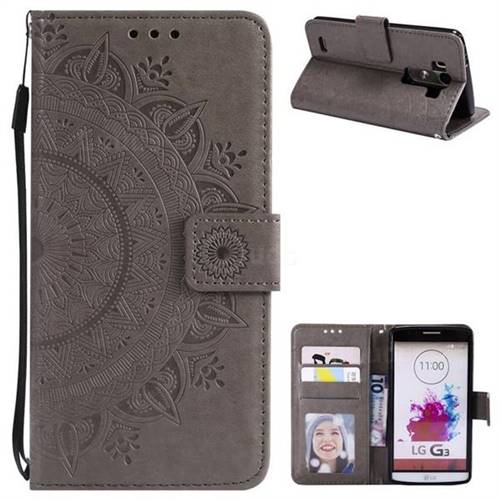 Intricate Embossing Datura Leather Wallet Case for LG G3 D850 D855 LS990 - Gray