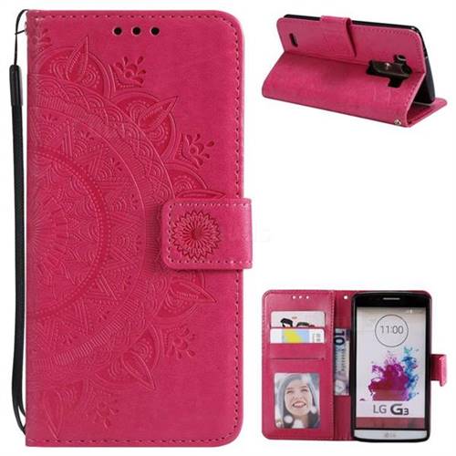 Intricate Embossing Datura Leather Wallet Case for LG G3 D850 D855 LS990 - Rose Red