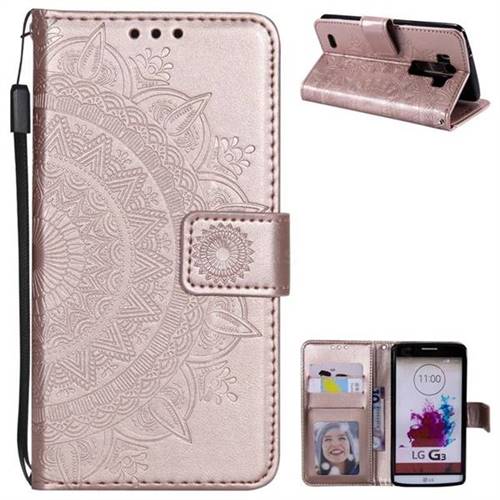 Intricate Embossing Datura Leather Wallet Case for LG G3 D850 D855 LS990 - Rose Gold