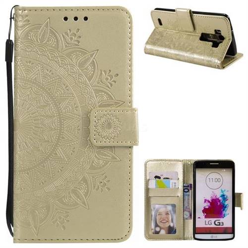 Intricate Embossing Datura Leather Wallet Case for LG G3 D850 D855 LS990 - Golden