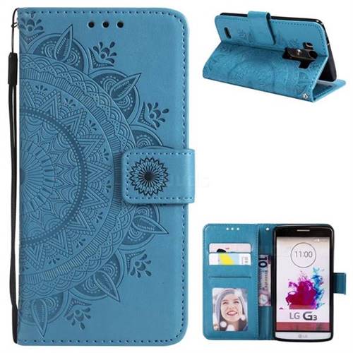 Intricate Embossing Datura Leather Wallet Case for LG G3 D850 D855 LS990 - Blue