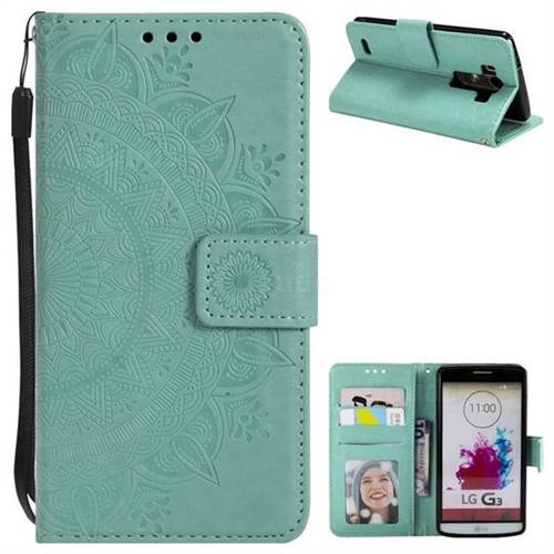 Intricate Embossing Datura Leather Wallet Case for LG G3 D850 D855 LS990 - Mint Green