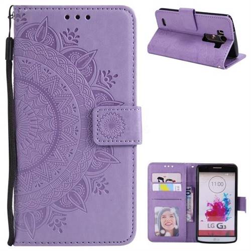 Intricate Embossing Datura Leather Wallet Case for LG G3 D850 D855 LS990 - Purple