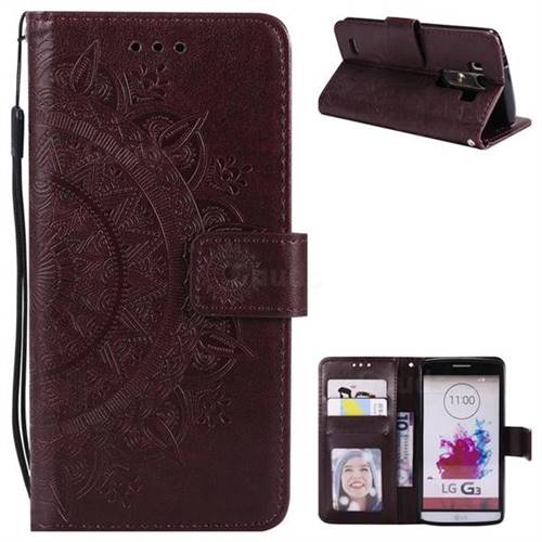 Intricate Embossing Datura Leather Wallet Case for LG G3 D850 D855 LS990 - Brown
