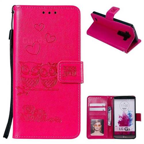 Embossing Owl Couple Flower Leather Wallet Case for LG G3 D850 D855 LS990 - Red