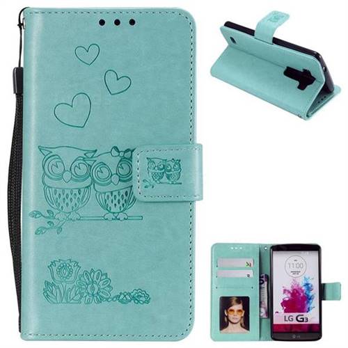 Embossing Owl Couple Flower Leather Wallet Case for LG G3 D850 D855 LS990 - Green