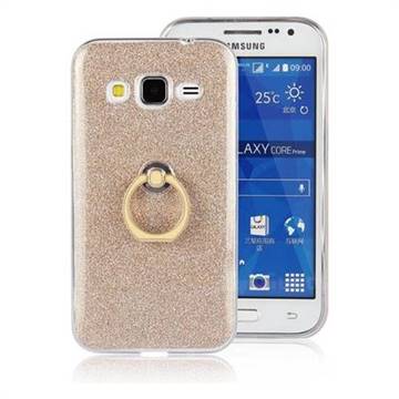 Luxury Soft TPU Glitter Back Ring Cover with 360 Rotate Finger Holder Buckle for Samsung Galaxy Core Prime G360 - Golden