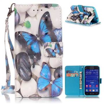 Blue Butterflies 3D Painted Leather Wallet Case for Samsung Galaxy Core Prime G360