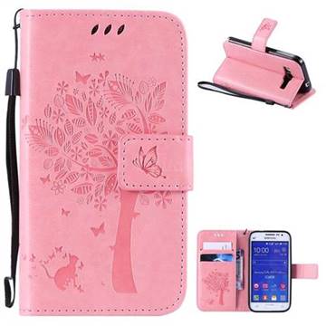 Embossing Butterfly Tree Leather Wallet Case for Samsung Galaxy Core Prime G360 - Pink