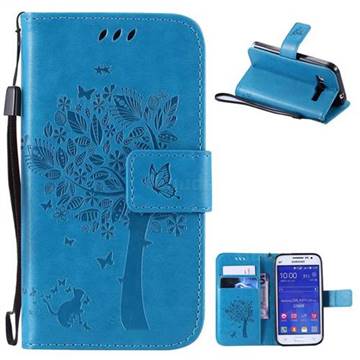 Embossing Butterfly Tree Leather Wallet Case for Samsung Galaxy Core Prime G360 - Blue