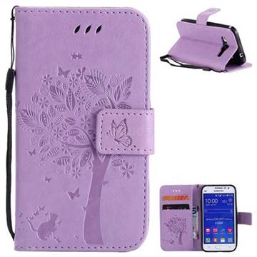 Embossing Butterfly Tree Leather Wallet Case for Samsung Galaxy Core Prime G360 - Violet