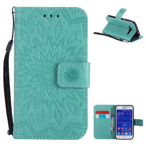 Embossing Sunflower Leather Wallet Case for Samsung Galaxy Core Prime G360 - Green