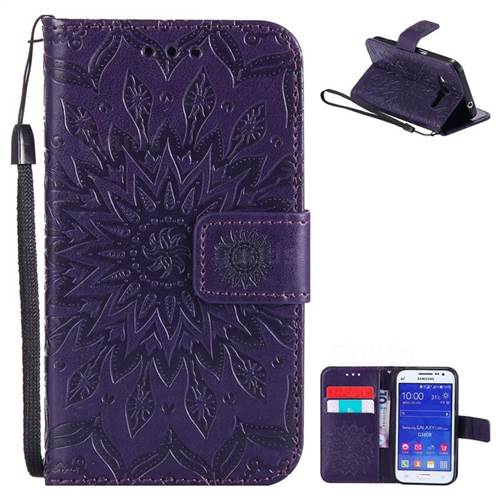 Embossing Sunflower Leather Wallet Case for Samsung Galaxy Core Prime G360 - Purple