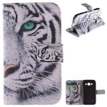 White Tiger PU Leather Wallet Case for Samsung Galaxy Core Prime G360