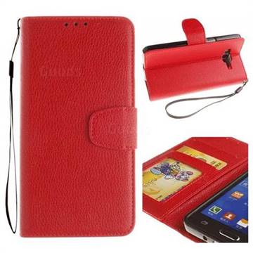 Litchi Pattern PU Leather Wallet Case for Samsung Galaxy Core Prime G360 - Red