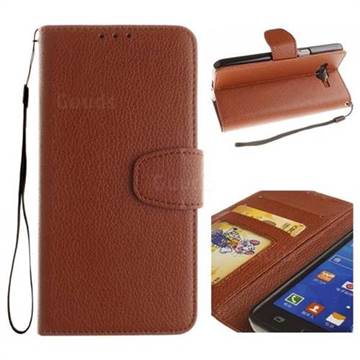 Litchi Pattern PU Leather Wallet Case for Samsung Galaxy Core Prime G360 - Brown