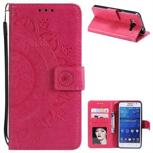 Intricate Embossing Datura Leather Wallet Case for Samsung Galaxy Core Prime G360 - Rose Red