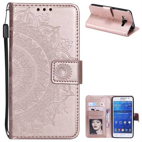 Intricate Embossing Datura Leather Wallet Case for Samsung Galaxy Core Prime G360 - Rose Gold
