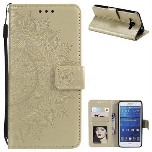 Intricate Embossing Datura Leather Wallet Case for Samsung Galaxy Core Prime G360 - Golden