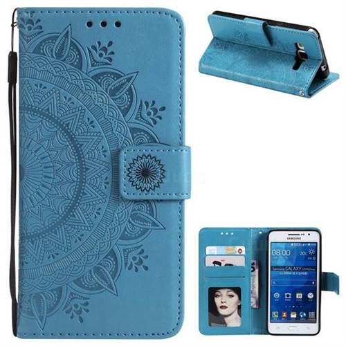 Intricate Embossing Datura Leather Wallet Case for Samsung Galaxy Core Prime G360 - Blue