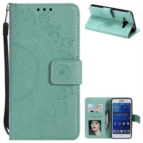 Intricate Embossing Datura Leather Wallet Case for Samsung Galaxy Core Prime G360 - Mint Green