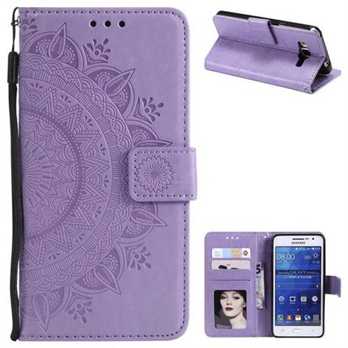 Intricate Embossing Datura Leather Wallet Case for Samsung Galaxy Core Prime G360 - Purple