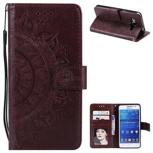 Intricate Embossing Datura Leather Wallet Case for Samsung Galaxy Core Prime G360 - Brown
