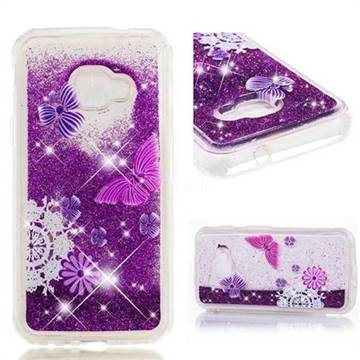 Purple Flower Butterfly Dynamic Liquid Glitter Quicksand Soft TPU Case for Samsung Galaxy Xcover 4 G390F