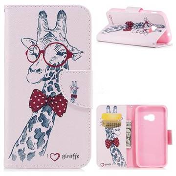 Glasses Giraffe Leather Wallet Case for Samsung Galaxy Xcover 4 G390F