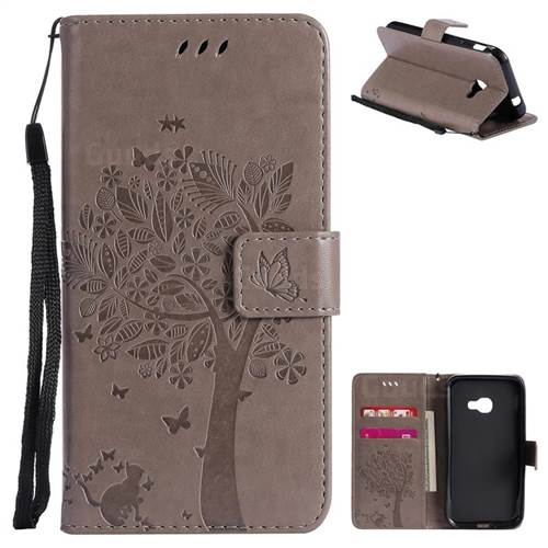 Embossing Butterfly Tree Leather Wallet Case for Samsung Galaxy Xcover 4 G390F - Grey