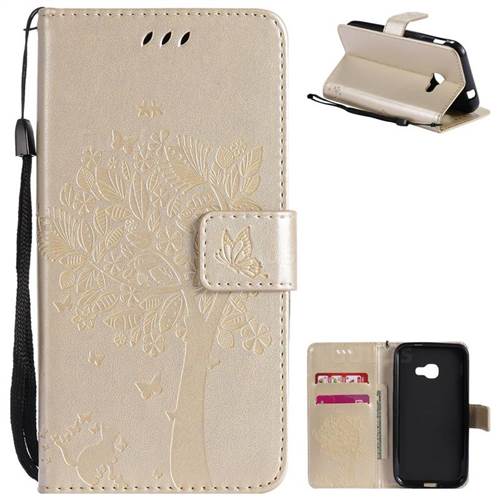 Embossing Butterfly Tree Leather Wallet Case for Samsung Galaxy Xcover 4 G390F - Champagne