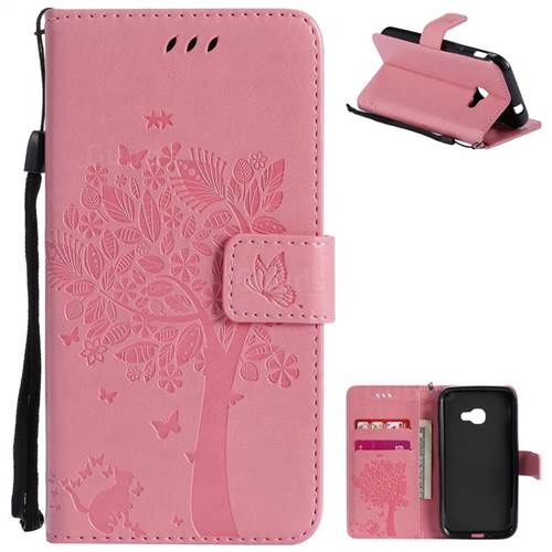 Embossing Butterfly Tree Leather Wallet Case for Samsung Galaxy Xcover 4 G390F - Pink