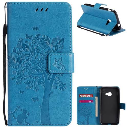 Embossing Butterfly Tree Leather Wallet Case for Samsung Galaxy Xcover 4 G390F - Blue