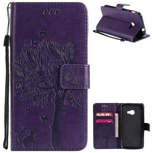 Embossing Butterfly Tree Leather Wallet Case for Samsung Galaxy Xcover 4 G390F - Purple