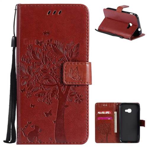Embossing Butterfly Tree Leather Wallet Case for Samsung Galaxy Xcover 4 G390F - Brown