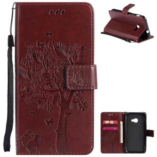 Embossing Butterfly Tree Leather Wallet Case for Samsung Galaxy Xcover 4 G390F - Coffee
