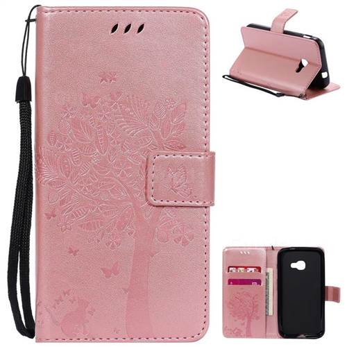 Embossing Butterfly Tree Leather Wallet Case for Samsung Galaxy Xcover 4 G390F - Rose Pink