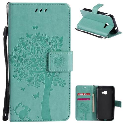 Embossing Butterfly Tree Leather Wallet Case for Samsung Galaxy Xcover 4 G390F - Cyan