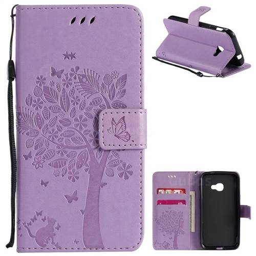 Embossing Butterfly Tree Leather Wallet Case for Samsung Galaxy Xcover 4 G390F - Violet