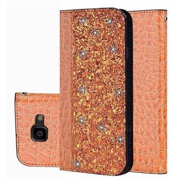 Shiny Crocodile Pattern Stitching Magnetic Closure Flip Holster Shockproof Phone Cases for Samsung Galaxy Xcover 4 G390F - Gold Orange