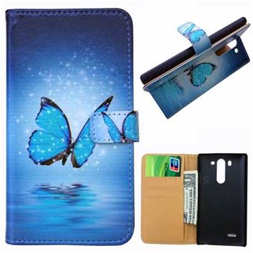 Sea Blue Butterfly Leather Wallet Case for LG G3 Beat G3 Mini G3S D725 D722 D729 B2MINI