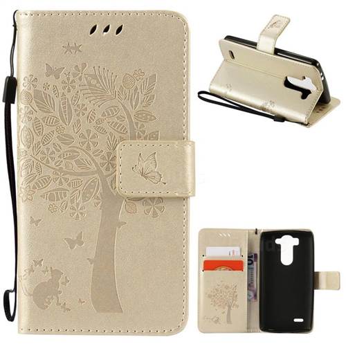 Embossing Butterfly Tree Leather Wallet Case for LG G3 Beat Mini G3S D725 D722 D729 B2mini - Champagne