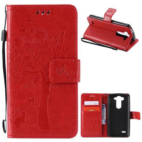Embossing Butterfly Tree Leather Wallet Case for LG G3 Beat Mini G3S D725 D722 D729 B2mini - Red