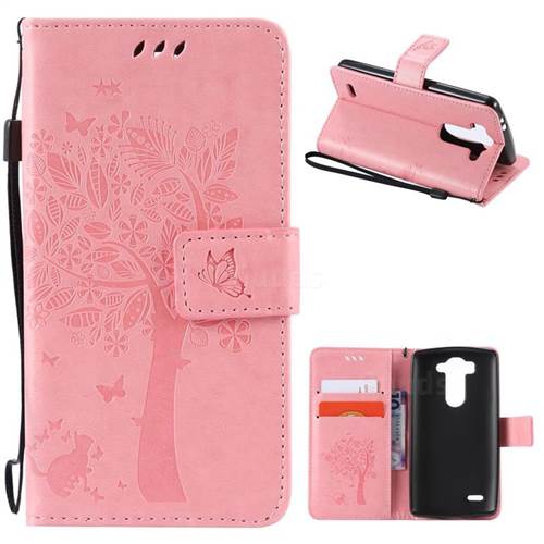 Embossing Butterfly Tree Leather Wallet Case for LG G3 Beat Mini G3S D725 D722 D729 B2mini - Pink
