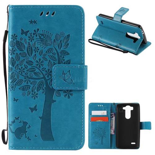 Embossing Butterfly Tree Leather Wallet Case for LG G3 Beat Mini G3S D725 D722 D729 B2mini - Blue