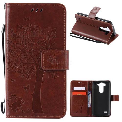 Embossing Butterfly Tree Leather Wallet Case for LG G3 Beat Mini G3S D725 D722 D729 B2mini - Brown