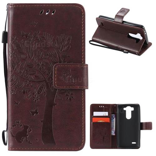 Embossing Butterfly Tree Leather Wallet Case for LG G3 Beat Mini G3S D725 D722 D729 B2mini - Coffee