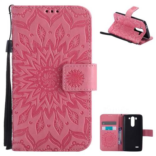 Embossing Sunflower Leather Wallet Case for LG G3 Beat Mini G3S D725 D722 D729 B2mini - Pink