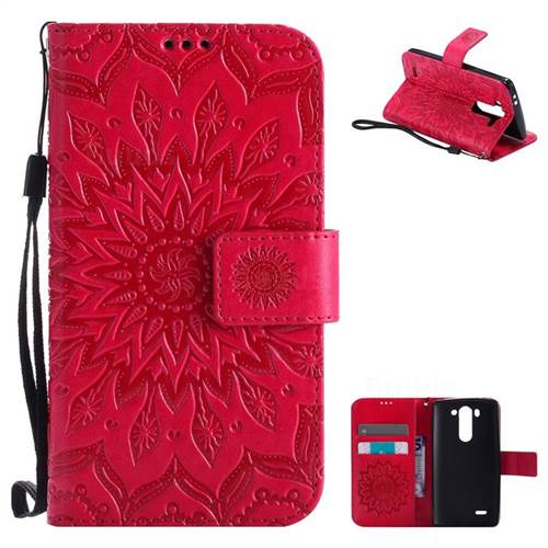 Embossing Sunflower Leather Wallet Case for LG G3 Beat Mini G3S D725 D722 D729 B2mini - Red